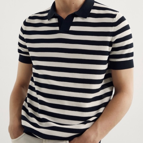 Massimo Dutti Other - Massimo Dutti short sleeved navy striped collared cotton tee - men’s size medium